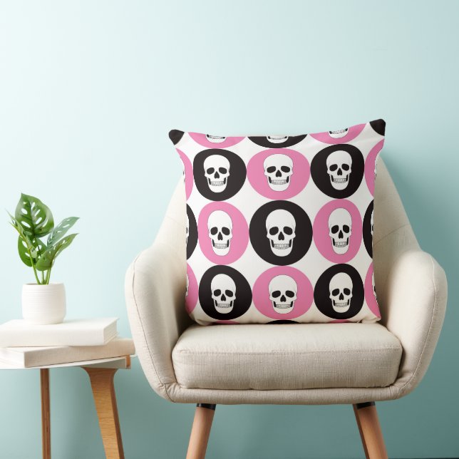 ALMOFADA PINK BLACK & WHITE HALLOWEEN SKULLS (Cadeira)