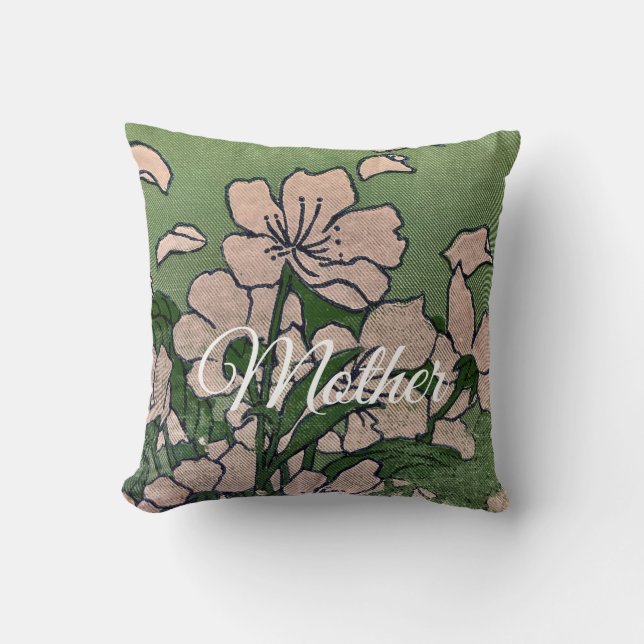 Almofada Pink Blossom Green Throw Pillow (Frente)
