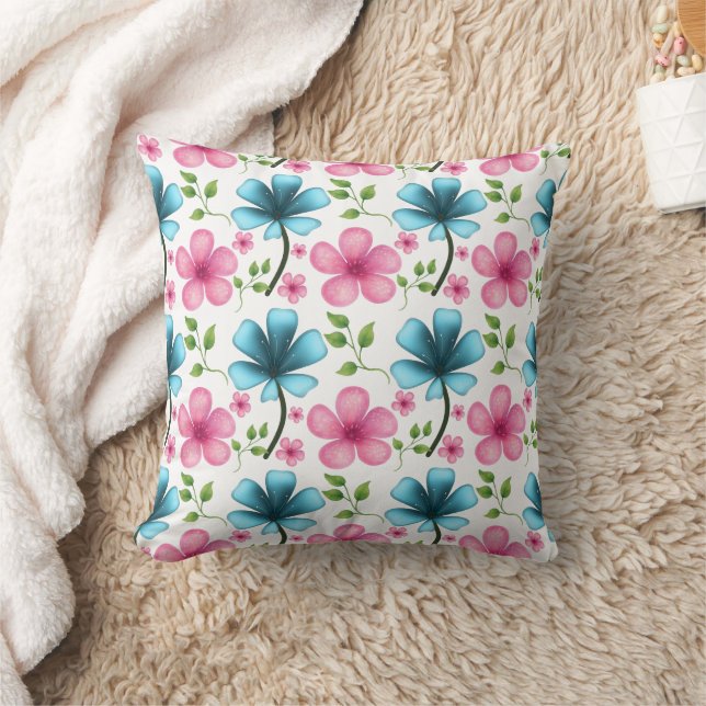 Almofada Pink & Blue Floral Seamless Pattern (Cobertor)