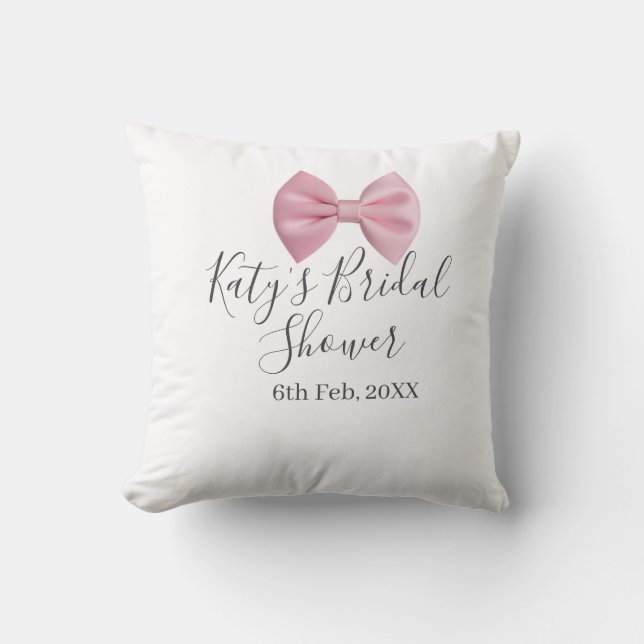 Almofada Pink bow bridal shower name date pastel stylish te (Frente)