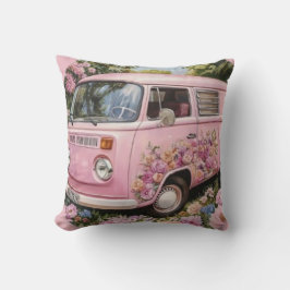 Almofada Pink Bus Beach Wall Art, Retro Van Print Californa