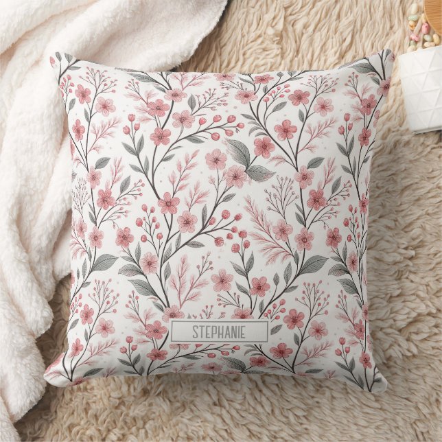 Almofada Pink Cherry Blossom Sakura Pattern on White (1) (Cobertor)