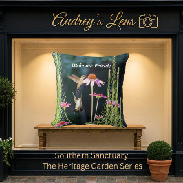 Almofada Pink Coneflower & Hummingbirds Welcome