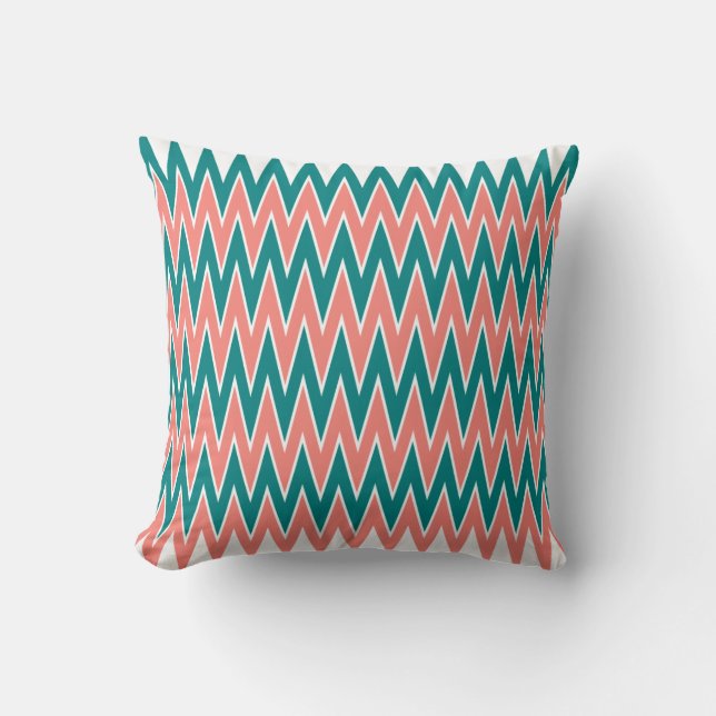 Almofada Pink Coral e Padrão Zigzag Teal (Frente)