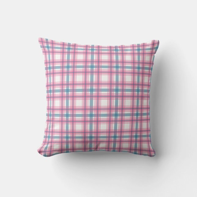 Almofada Pink e Blue Tartan Natal De Dupla Face (Frente)