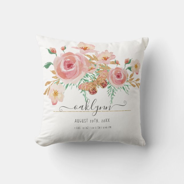 Almofada Pink Floral Blush Rosa Baby Girl Stats White (Frente)