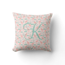 Pink Green Flamingo Monogram Tropical Birds