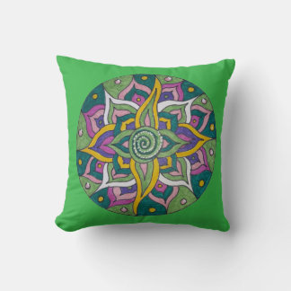 Almofada Pink/Green Lotus Mandala Throw Pillow