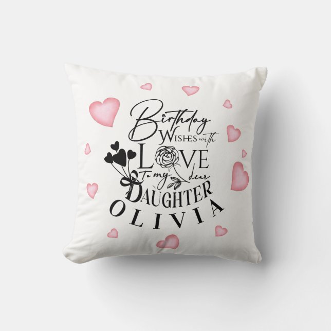 Almofada Pink Hearts Daughter Birthday Text Design (Frente)