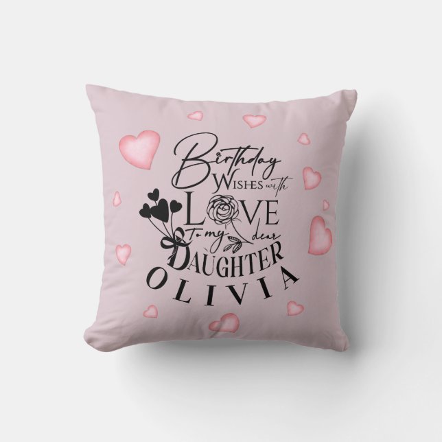 Almofada Pink Hearts Daughter Birthday Text Design (Frente)