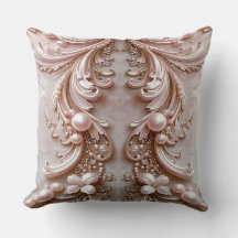 Pink Ornate Pearl and Floral Throw Pillow