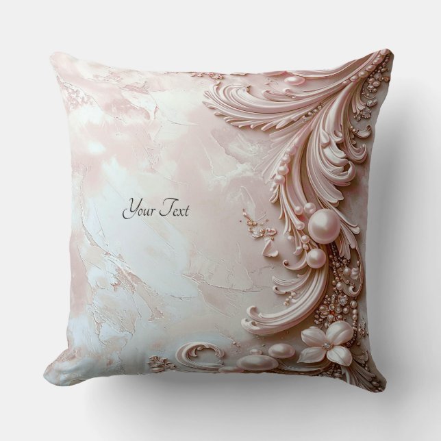 Almofada Pink Ornate Pearl and Floral Throw Pillow (Frente)