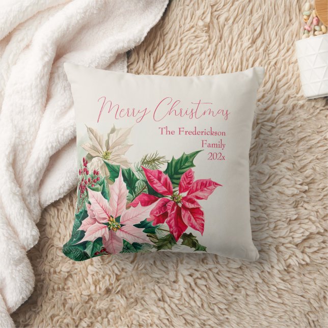 Almofada Pink Poinsettias Elegant Christmas Throw Pillow (Cobertor)