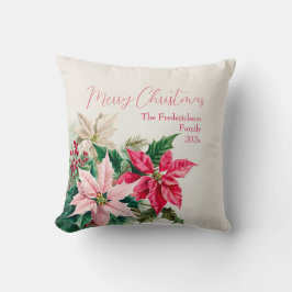 Almofada Pink Poinsettias Elegant Christmas Throw Pillow