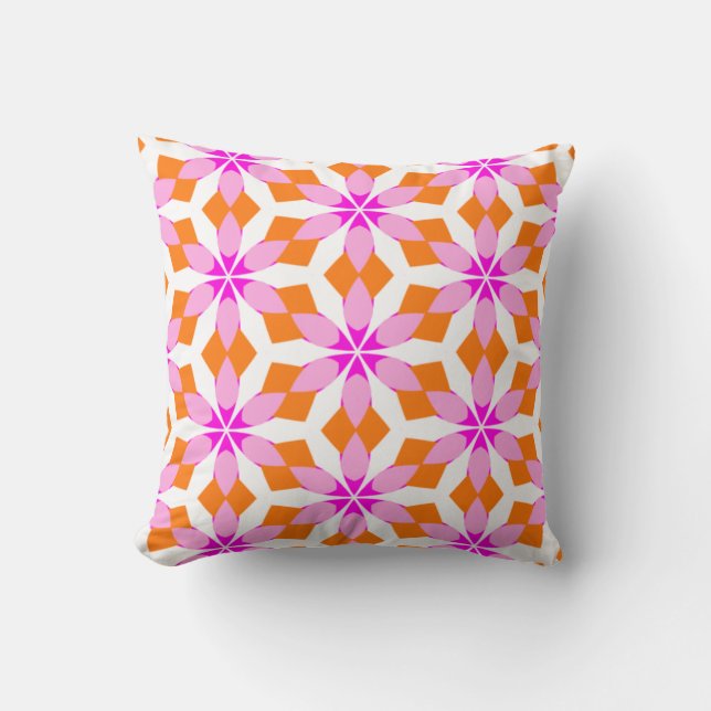 Almofada  Pink Purple and Orange Floral Geometric  (Frente)