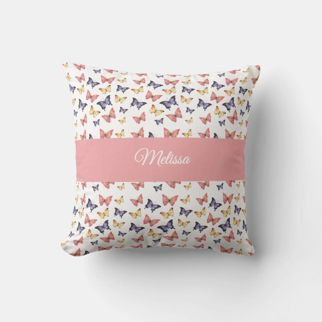 Almofada Pink Purple Butterflies Monogram Name (Frente)
