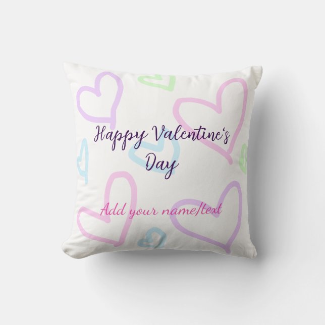 Almofada Pink purple heart happy Valentine's day name date  (Frente)