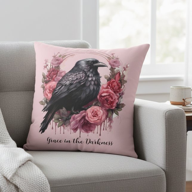 Almofada Pink Raven Roses (Pink Raven with roses pillow)
