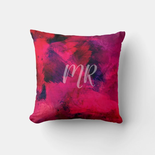 Almofada Pink Red Purple Watercolor Abstract Monogram (Frente)