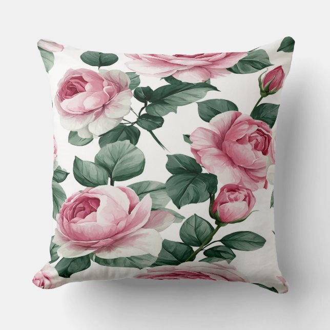 Almofada Pink Roses Floral Throw Pillow (Frente)