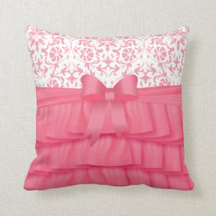 Almofada Pink Satin Ruffles & Arco rosa no Damask