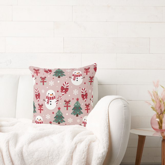 Almofada Pink Snowman Christmas Throw Pillow for Girls (Sofá)