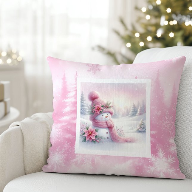 Almofada Pink Snowman Winter Forest Soft Kids Gift Cushion (Pink Snowman Winter Forest Soft Kids Gift Cushion)