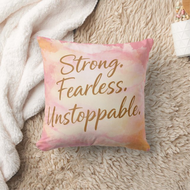 Almofada Pink Strong, Fearless & Unstoppable Motivational  (Cobertor)