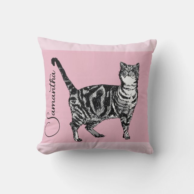 Almofada Pink Tabby Cat Cats Pink Girls Name Nursery (Frente)