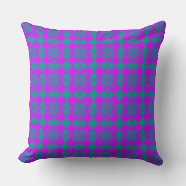 Almofada Pink Teal Purple Checker Argyle Pattern (Frente)