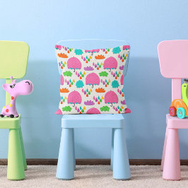 Almofada Pink Umbrellas with Clouds and Raindrops