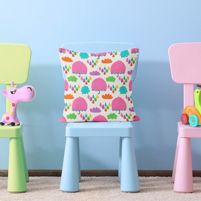 Almofada Pink Umbrellas with Clouds and Raindrops (Criador carregado)