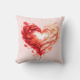 Almofada Pink Watercolor Feather Heart Throw Pillow