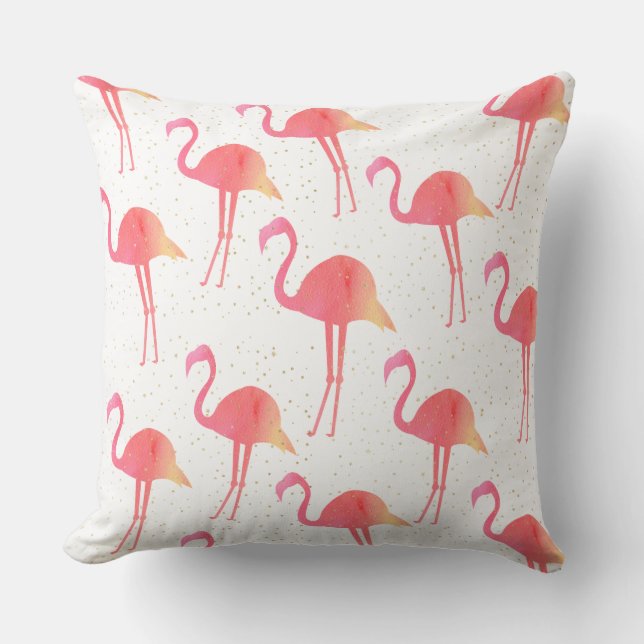 Almofada Pink Watercolor Flamingo Patterno (Frente)