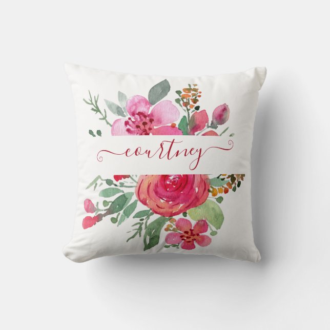 Almofada Pink watercolor floral personalizado (Frente)