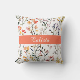 Almofada Pink Watercolor Wildflowers Monogram Name