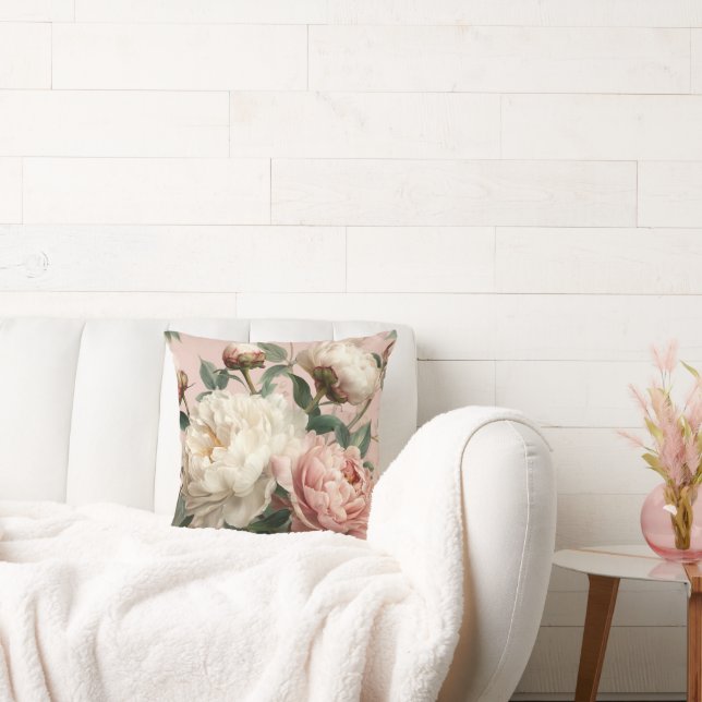 Almofada Pink & White Peonies Floral Elegant (Sofá)