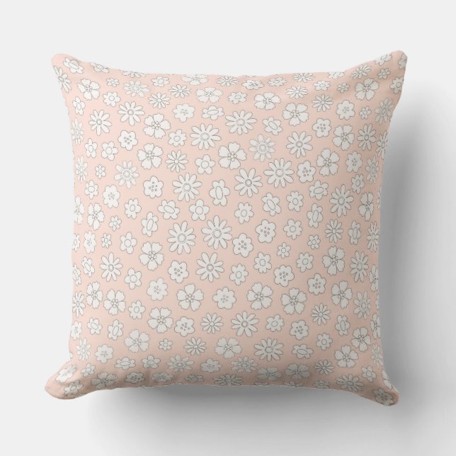 Almofada Pink with White Daisies Throw Pillow (Frente)