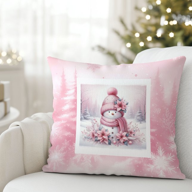 Almofada Pinkmas Cozy Snowman Pillow Winter Forest Decor (Pinkmas Cozy Snowman Pillow Winter Forest Decor)