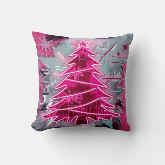 Almofada Pinkmas Tree – Bold Neon Holiday Art (Frente)