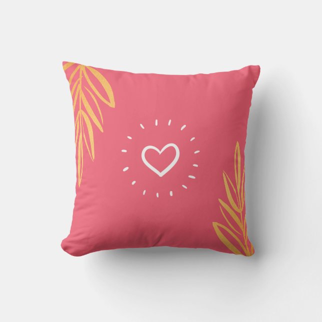 Almofada PinkREd com folhas amarelas e coração branco (Frente)