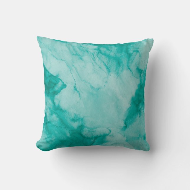 Almofada Pintado de Aquarela em Verde Teal (Frente)