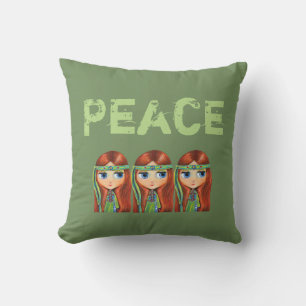 Almofada Pintinho da Peace Hippie Girl em banda larga verde