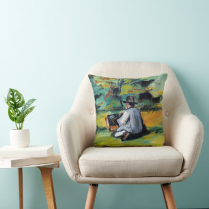 Almofada Pintor no trabalho por Paul Cezanne, belas artes