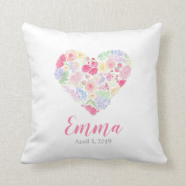 Almofada Pintura a Água Floral Flores Coração
