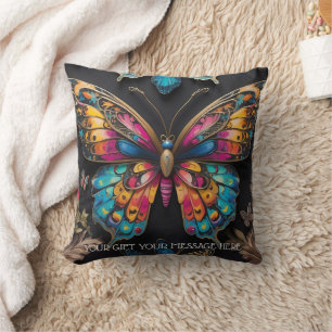 Almofada Pintura a óleo de borboleta de boêmia vibrante
