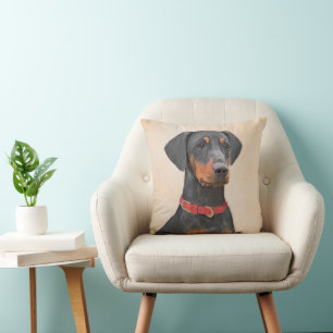 Almofada Pintura Alemã Pinscher Pintura Original Arte Anima