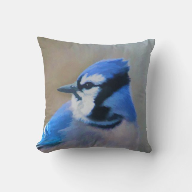 Almofada Pintura Blue Jay - Arte Original para Pássaros (Frente)
