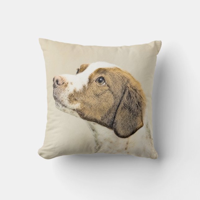 Almofada Pintura Brittany - Arte Cachorro Original Bonita (Frente)