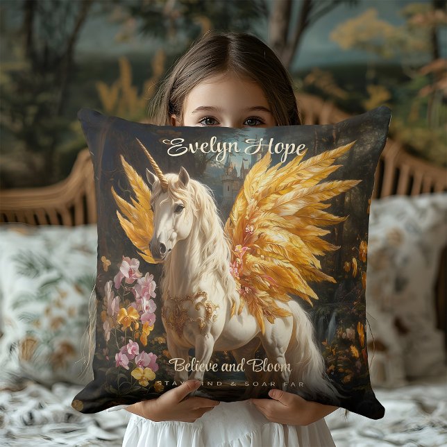 Almofada Pintura Clássica Pegasus Branco com Asas Douradas (Criador carregado)